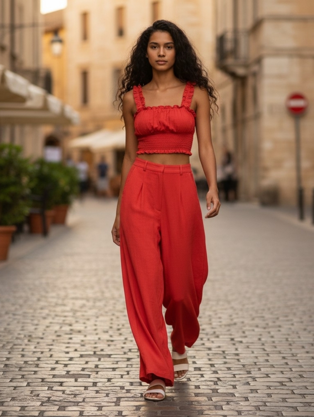 *NWT* Trendy Sienna Sky Red Ruffled Crop Top and Wide Leg Pants Set Sz M - Picture 9 of 9